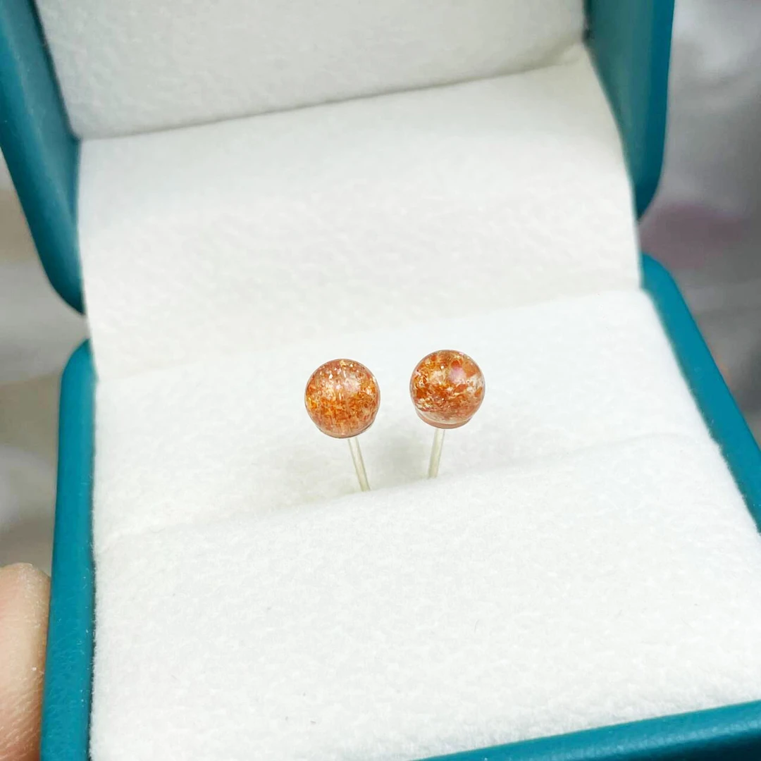 太阳石金太阳耳钉925银托日光石耳饰约5mm