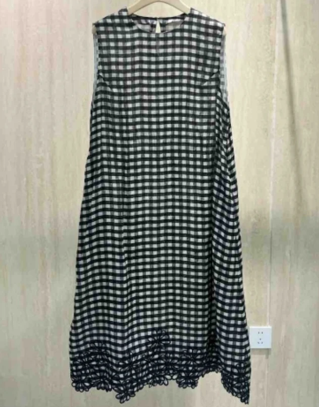 【风生二姐】刺绣格子无连衣裙