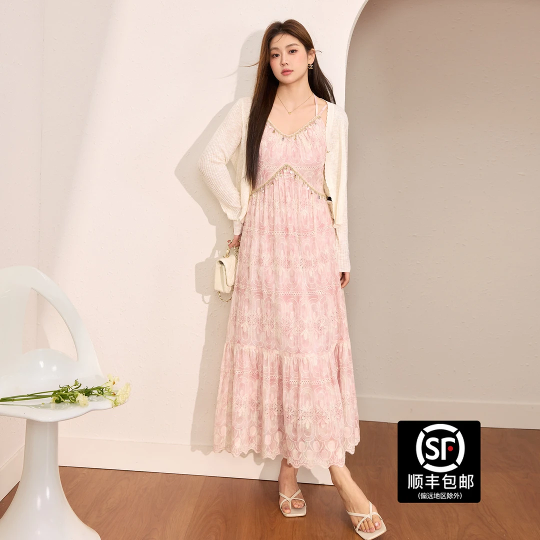 蓝语大码女装法式度假风吊带连衣裙遮肉开衫2025夏季绝美穿搭套装