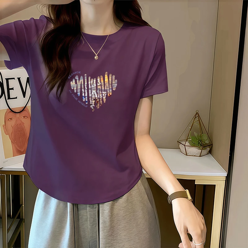 92%棉短袖T恤女夏季正肩修身显瘦设计感小众下摆弧形洋气减龄上衣