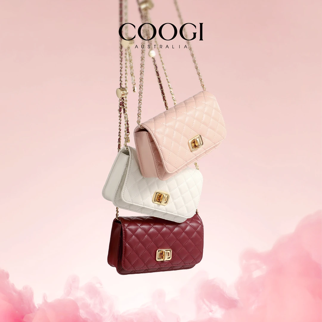 COOGI【高定轻奢】女包菱格纹真皮单肩斜挎包时尚百搭送女友礼物