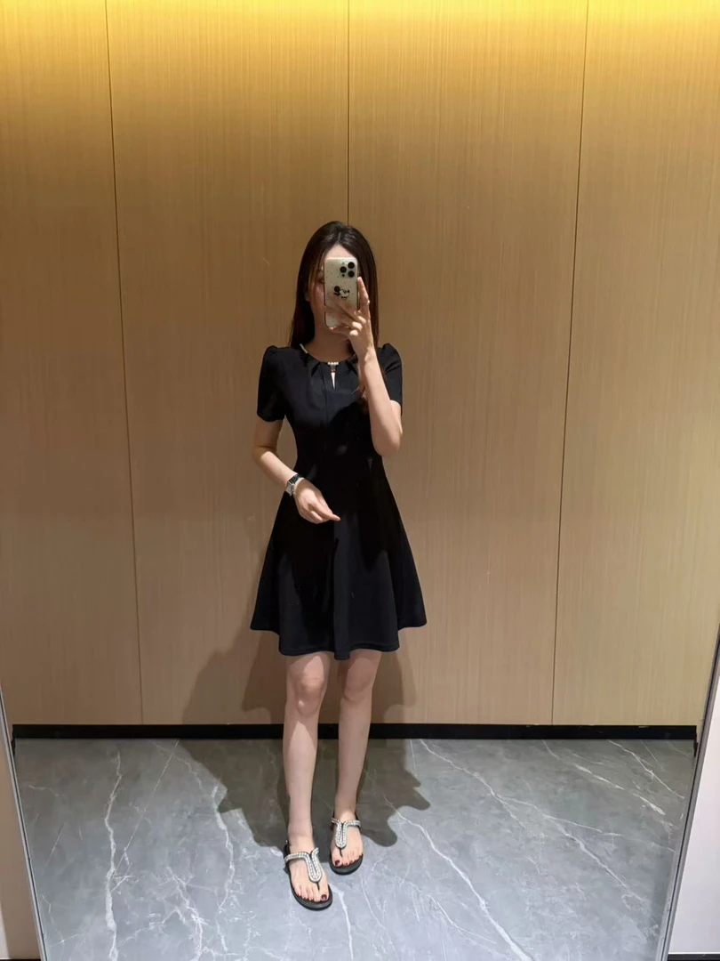 【DL高端定制】夏季法式珍珠领收腰显瘦连衣裙9127