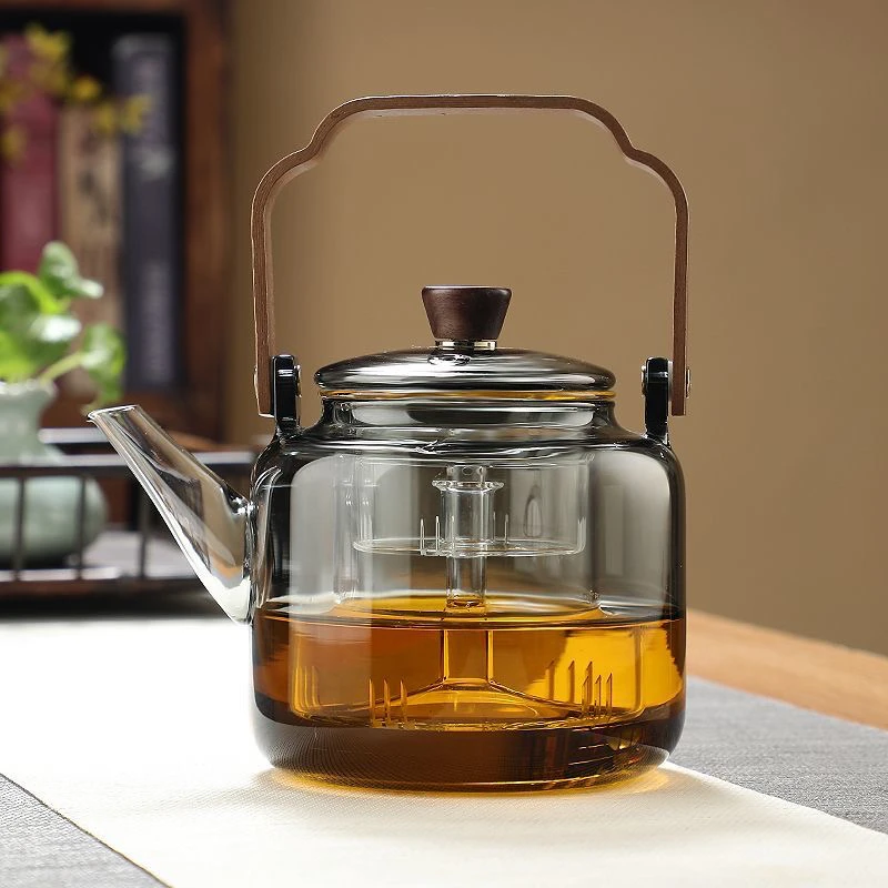 玻璃蒸汽煮茶器墨色玻璃茶壶提梁壶泡茶壶功夫茶具高硼硅玻璃
