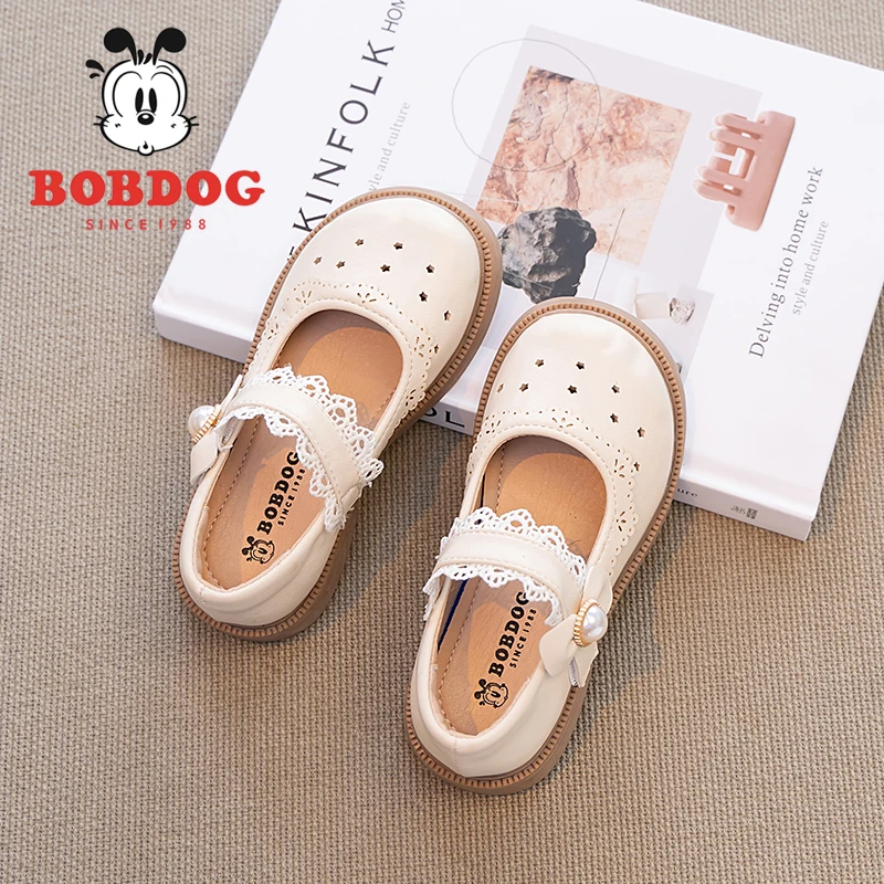 巴布豆女童鞋儿童镂空公主小皮鞋2025春季新款女宝宝简约黑色单鞋