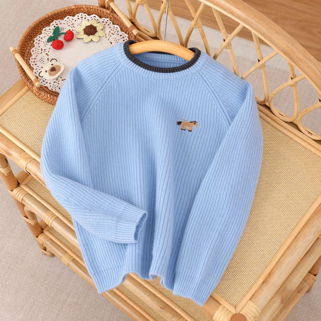 秋冬新款儿童圆领加厚羊毛衫打底90支澳毛高密度男女童针织衫毛衣