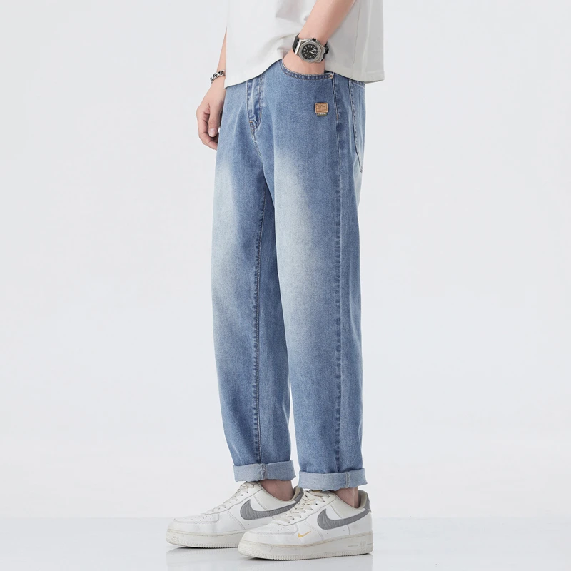 2025夏季牛仔裤男直筒宽松休闲长裤韩版潮流百搭冰丝裤子