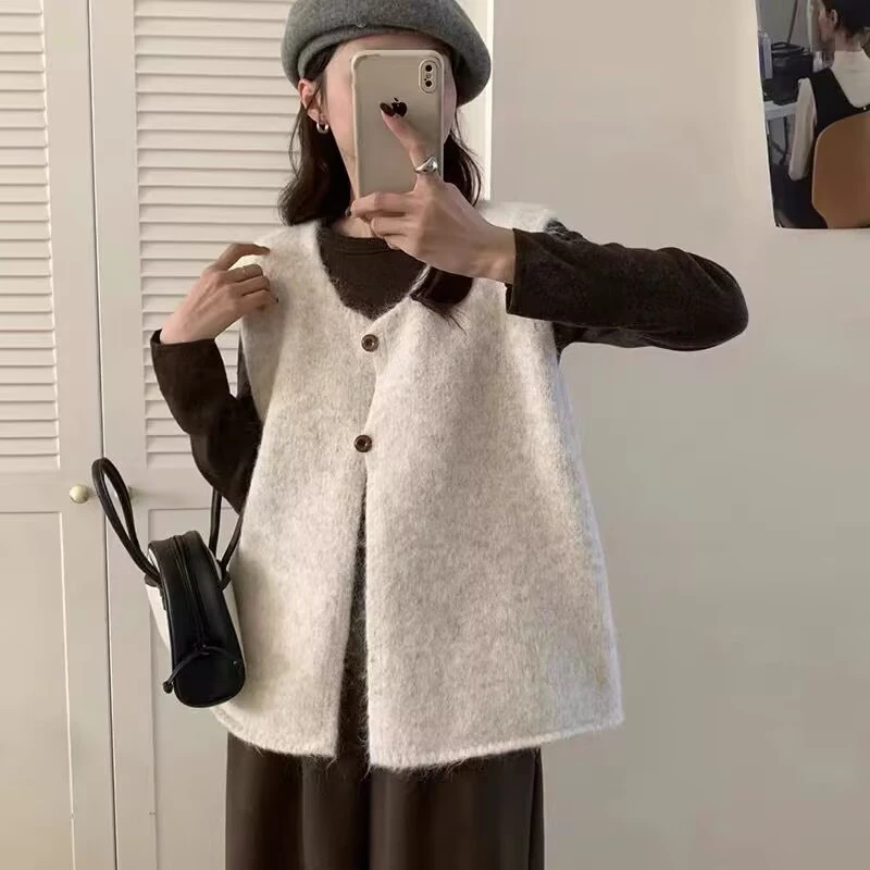 烬韩系简约百搭慵懒风毛衣马甲女2025秋冬新款宽松叠穿针织背心