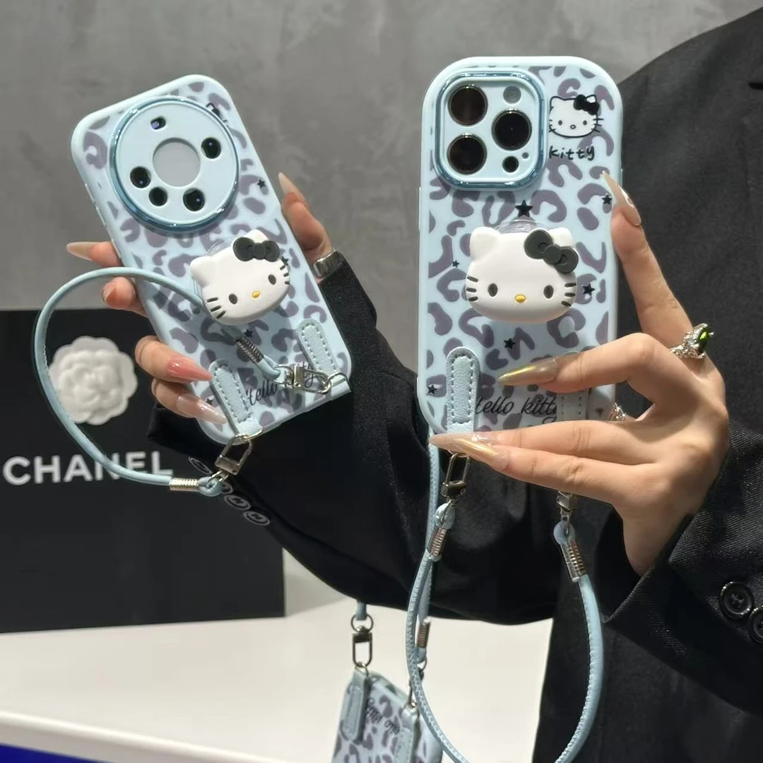 奥菲顿蓝豹纹kt支架挂绳适用苹果17胖子手机壳16华为vivo小米oppo