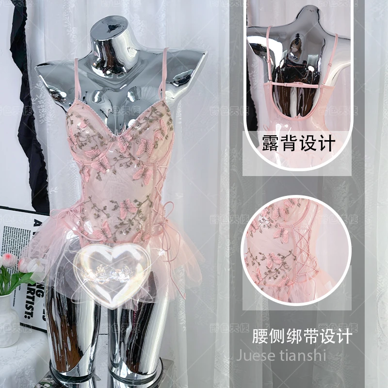 【仲夏夜】（80-200斤）连体衣纯欲睡裙优雅网纱美背修身睡衣