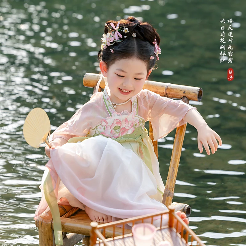 萌乎【风荷】汉服女童国风连衣裙裙子短袖襦裙夏季公主裙-252825