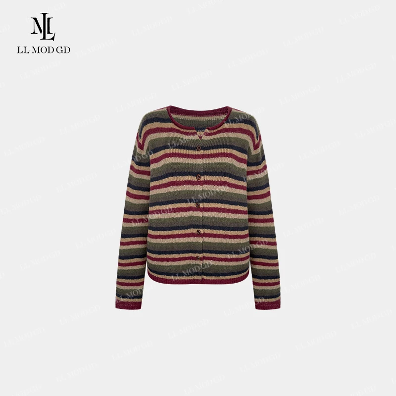 彩虹衫  慵懒风长袖针织衫女秋季宽松条纹休闲百搭上衣XR-253249