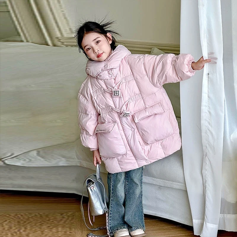 【小黄鸭女童羽绒服】女童羽绒服韩版中长款女拉羽绒服保暖连帽童装