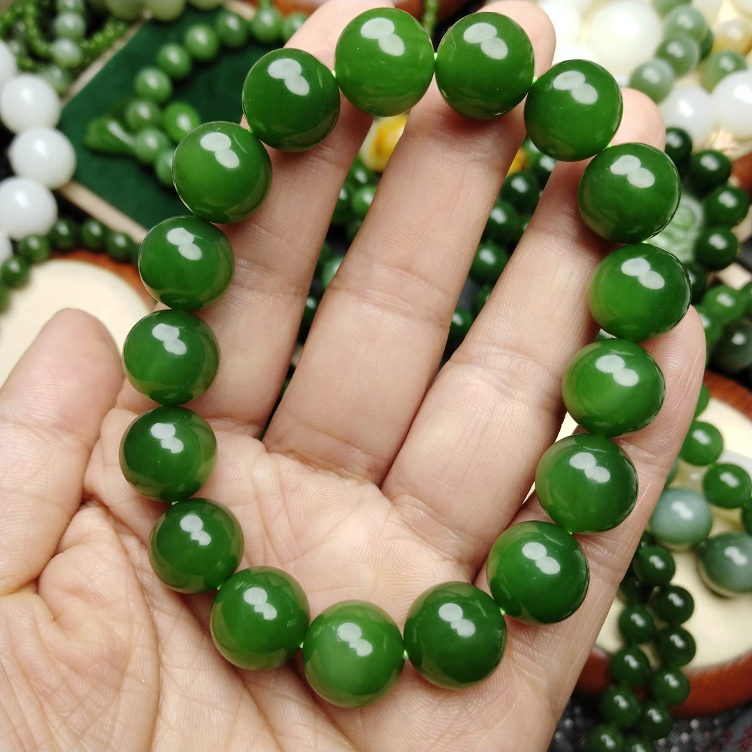 碧玉苹果绿12mm圆珠素单圈男女通用款时尚百搭