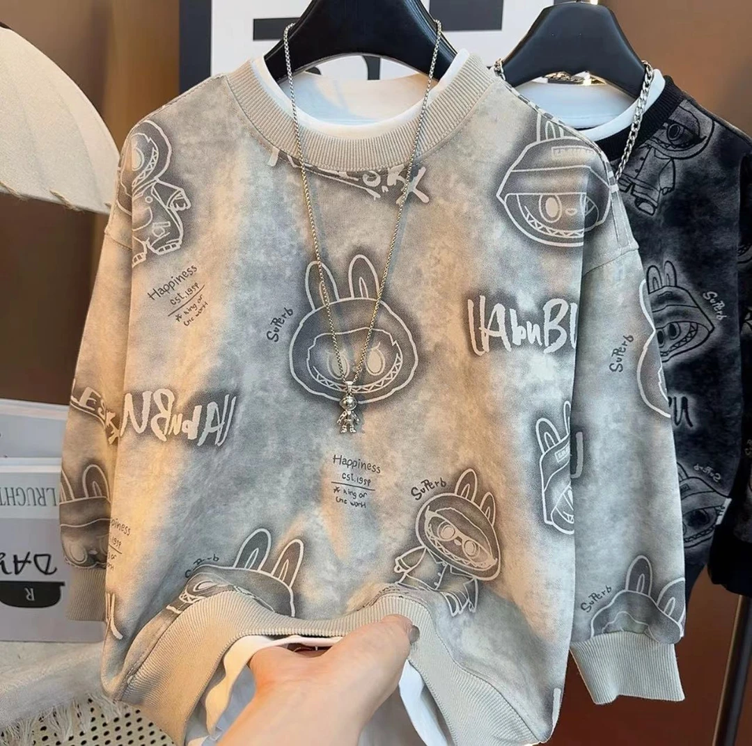 9454卡通labu卫衣～秋季新款简约假两件潮酷童装打底衫