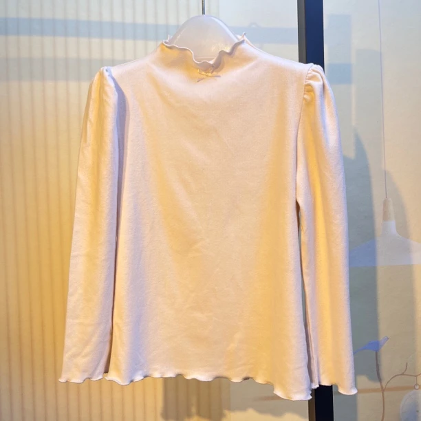 修身型春款网红圆领百搭棉针织木耳边设计长袖T恤