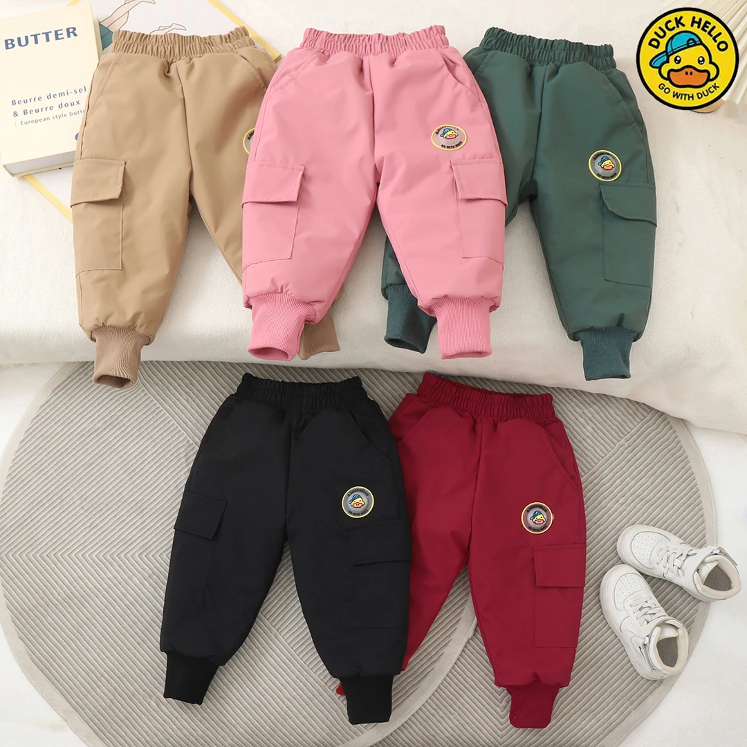 （羊毛蚕丝棉裤）哈罗小黄鸭儿童工装棉裤加厚保暖冬季新款男女童