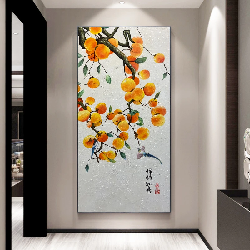 纯手绘油画【事事如意】客厅挂画玄关装饰画餐厅现代中式落地背景画