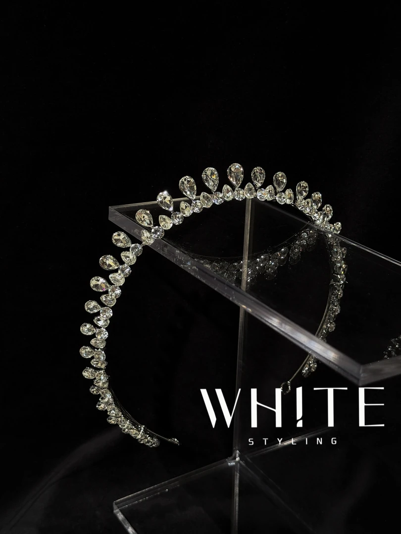 合金婚庆饰品 WHITE 超闪水钻头包脸发箍（精致小皇冠）