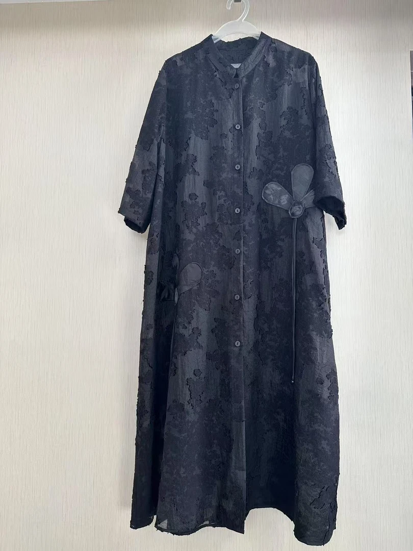 XLJX8539时尚黑色烧花风衣外披【鑫兰精选】