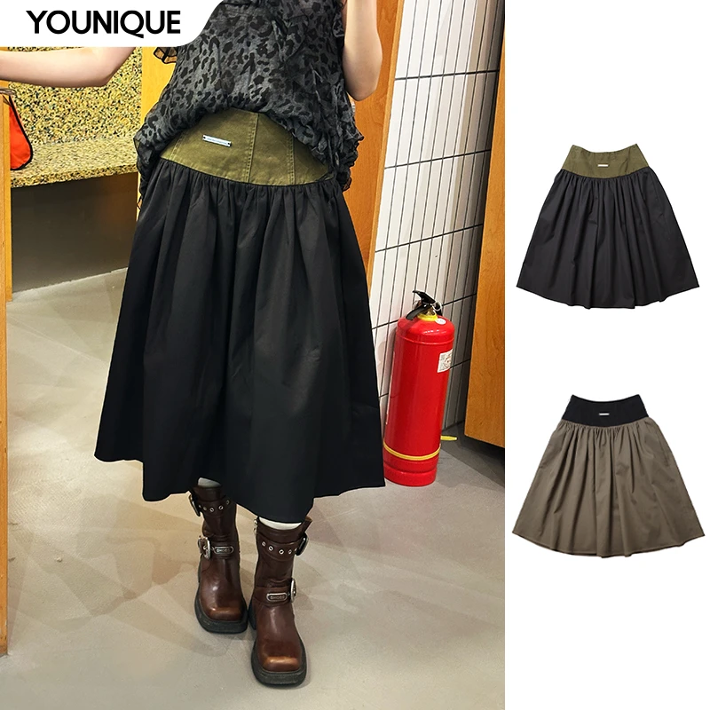 【MANZANILLA】新品25秋冬撞色拼接A摆半身裙长裙女