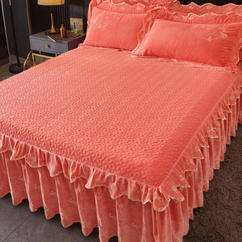 加厚牛奶绒床裙单件冬季婴儿法兰绒夹棉带裙边床笠防滑珊瑚绒床罩