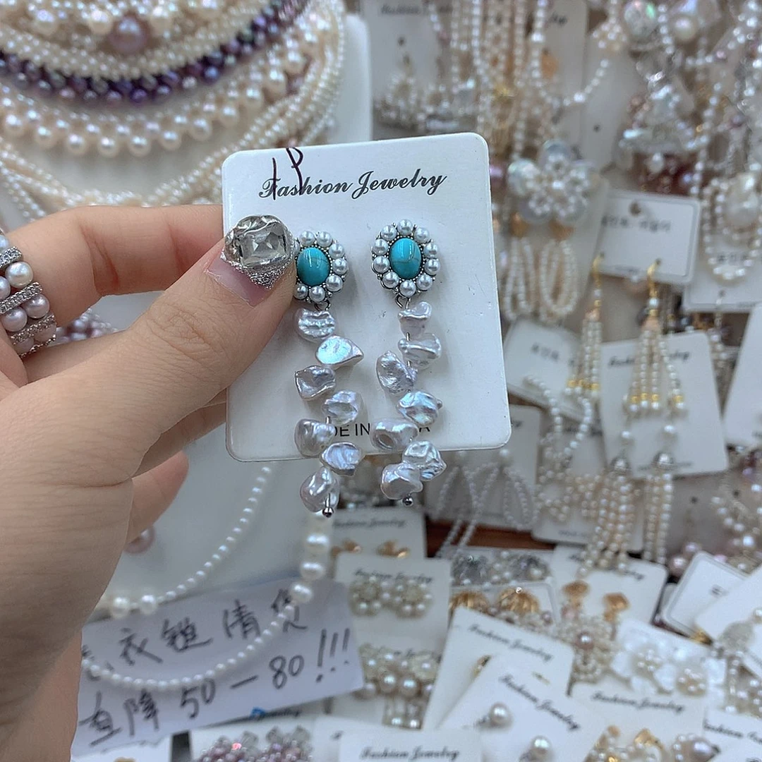 淡水珍珠银S925镶嵌耳饰