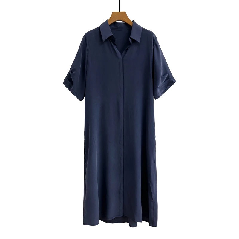 【蓝调时光】高定桑蚕丝气质真丝连衣裙