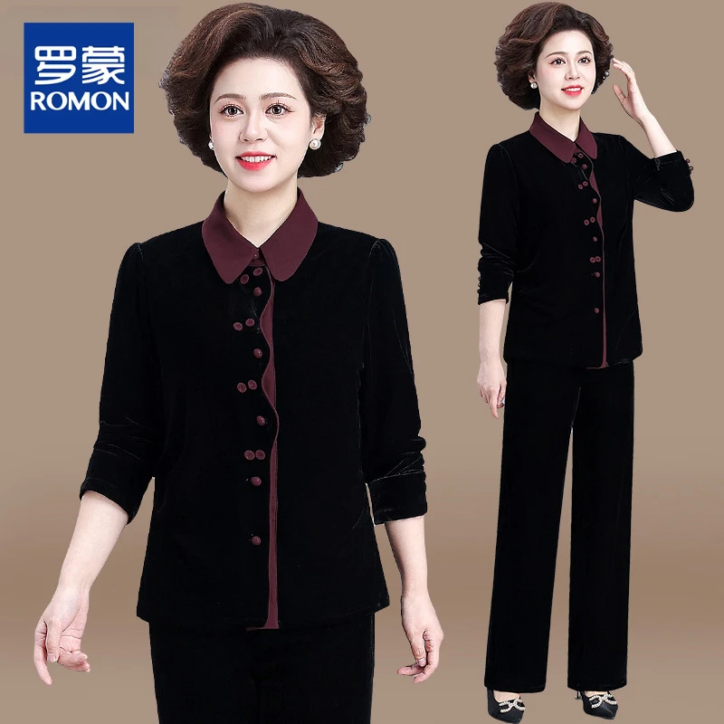 妈妈春装金丝绒套装2025新款阔太太洋气高贵外套中老年春秋上衣女