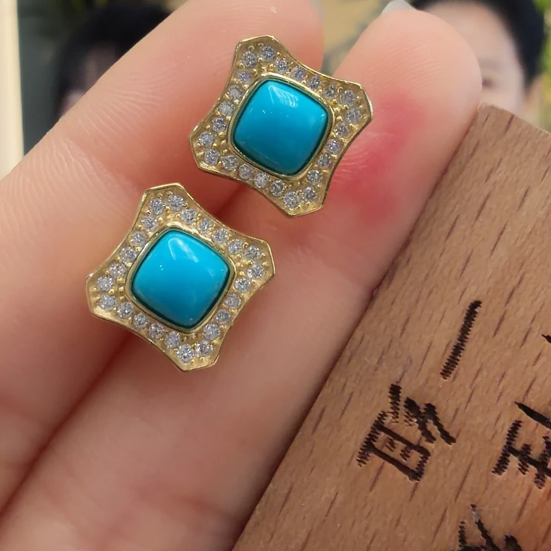 绿松石银S925镶嵌耳饰