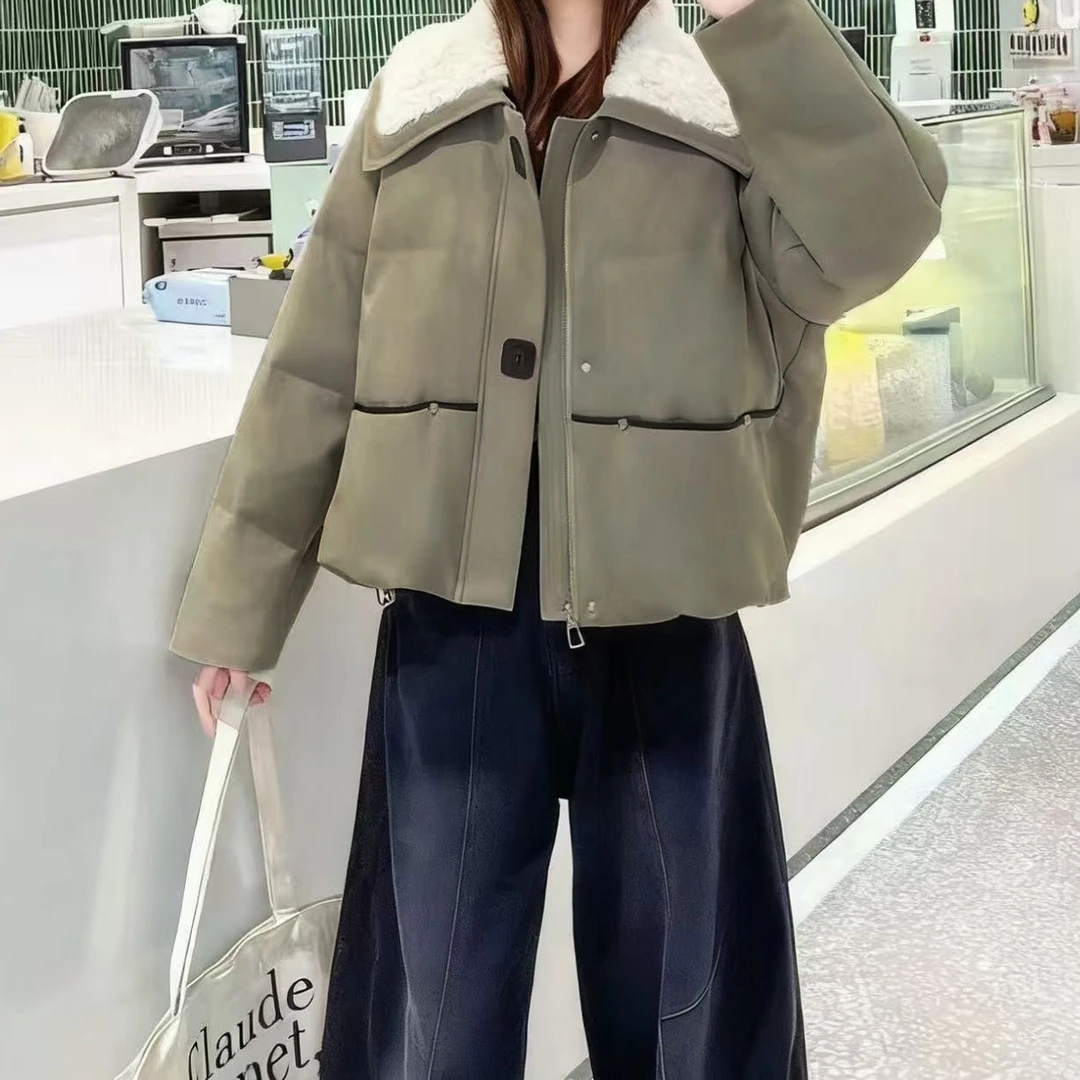 Manmi  隐藏式口袋毛毛拼接翻领羽绒服  2821（C8↑）