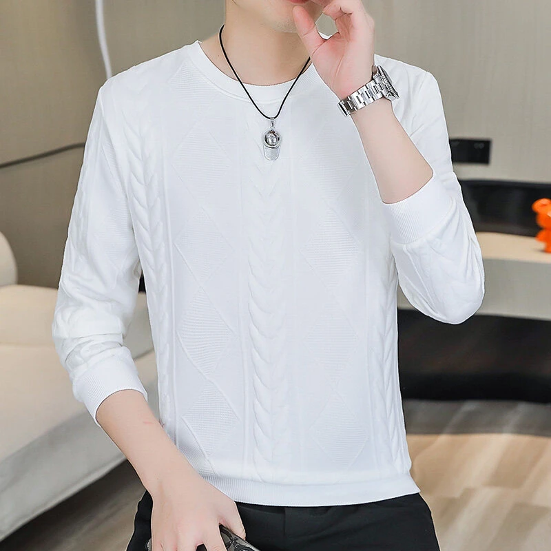 赛罗鲨春秋季新款男士纯色时尚休闲百搭卫衣潮流圆领打底上衣W004