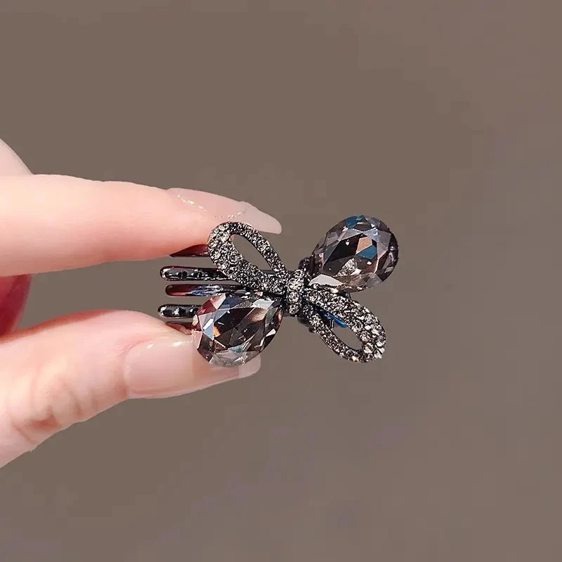 蝴蝶结额前碎发刘海鸭嘴夹发卡发夹甜美高级感靓丽水钻侧边夹镂空