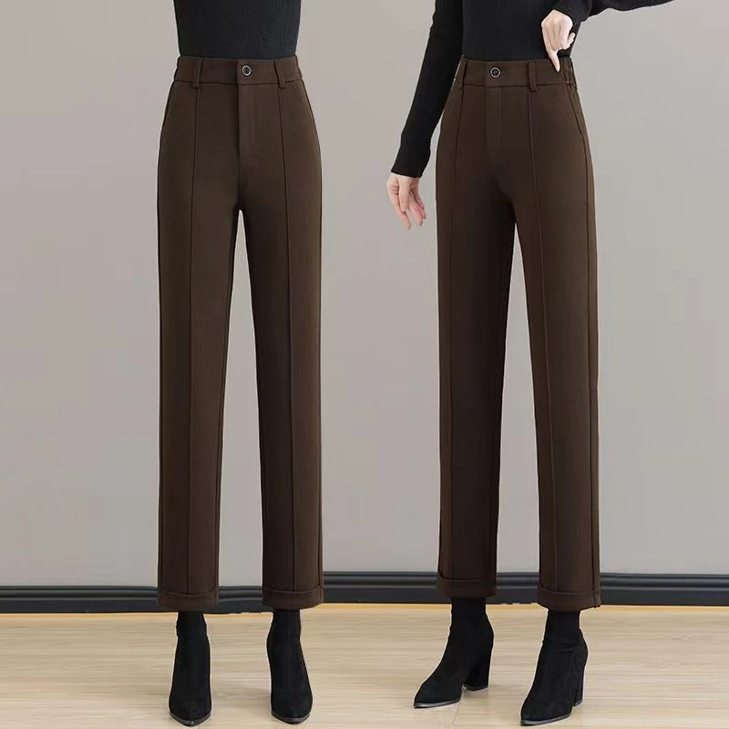 #8110毛呢西装裤秋冬新款加绒加厚直筒休闲烟管裤