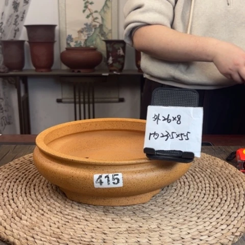 紫砂花盆柴烧特价束口浅圆415