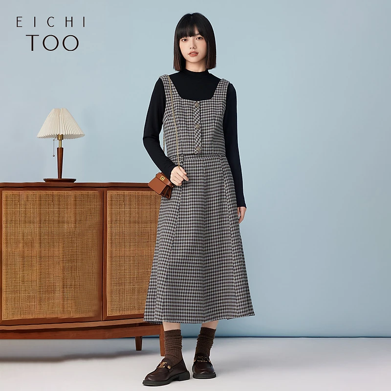 爱居兔冬季时尚复古蓝咖格纹潮流时尚保暖三件式套装ETEBJ4N001A