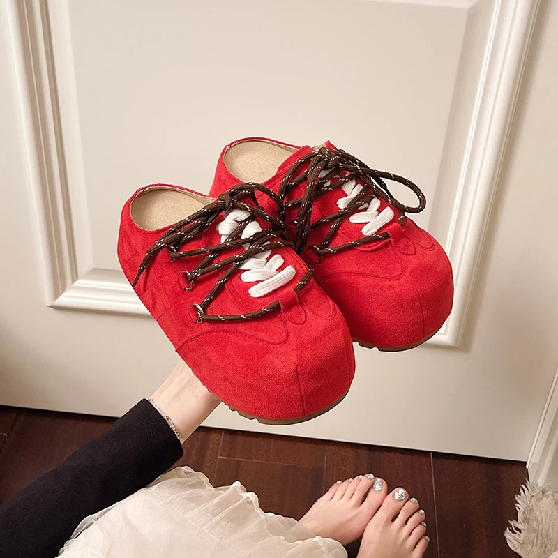 厚底勃肯鞋包头半拖鞋女孩子2025春秋季外穿小个子一脚蹬百搭勃肯