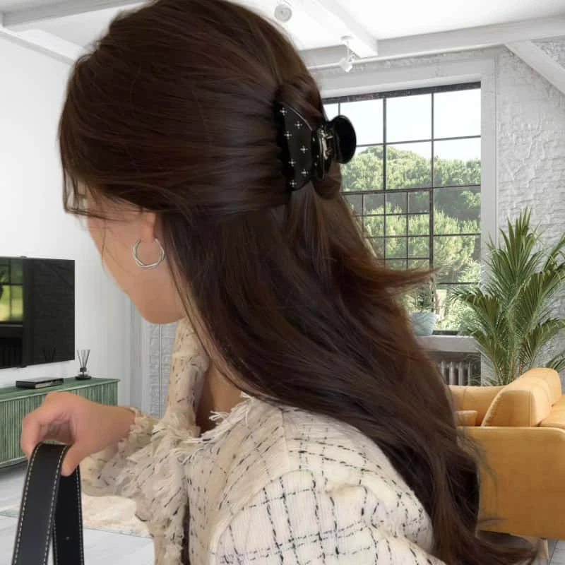 欧美风日韩女抓夹发夹半披发发饰韩版黑色饰品百搭高级感发量少