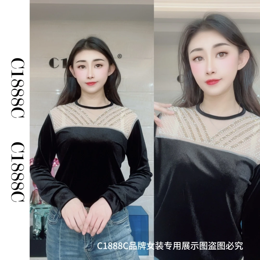 2491#C1888C品牌正品高端定制重工丝绒时尚上衣