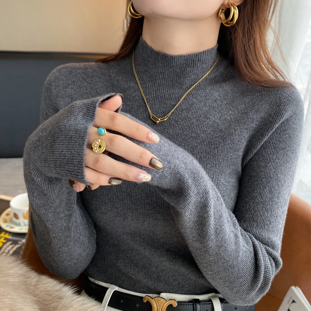 灰色半高领打底衫女装内搭高级2025新款爆款秋冬针织毛衣外穿上衣