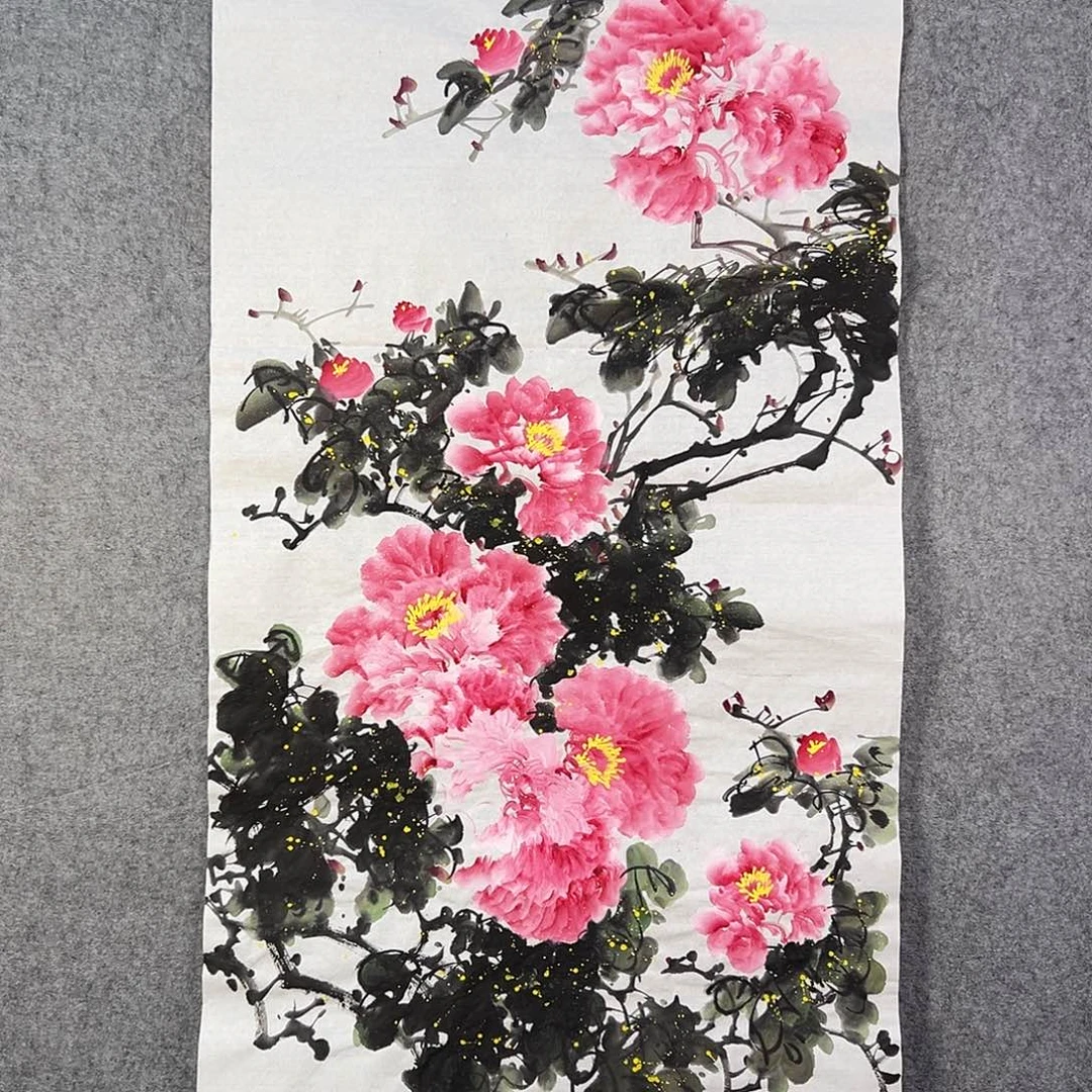 国画158 花鸟在树丛的顶端鸣叫叫声响