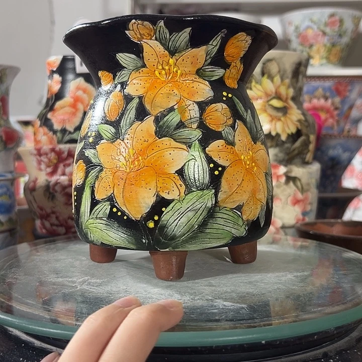 景德镇幸运花盆手绘韩式花盆