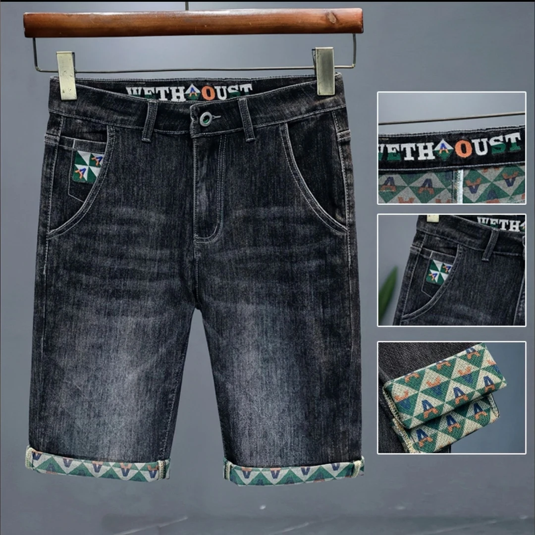 男士夏季新款休闲个性百搭潮流宽松弹力薄款牛仔短裤-1106