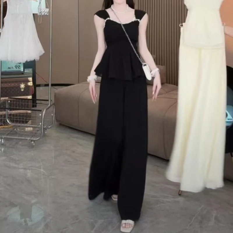 2025夏季新款法式通勤风高级感套装纯欲风吊带背心上衣百搭半身裙