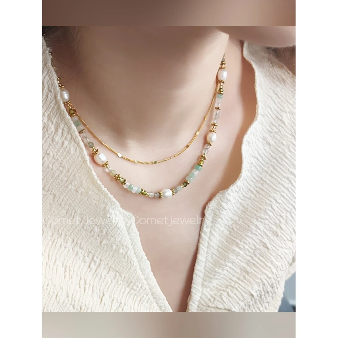 合金项链 原创【山岚】青绿系国风串珠项链套装