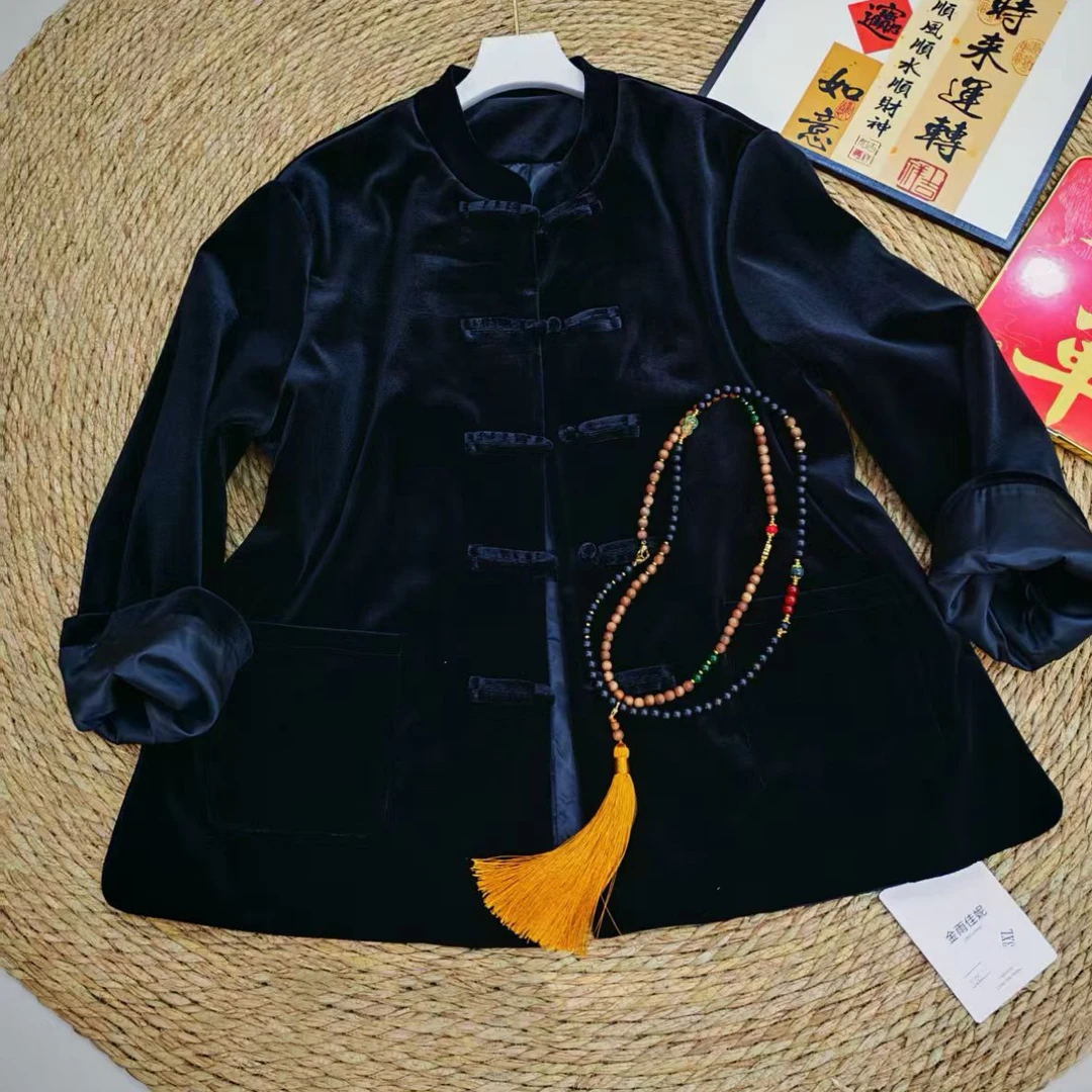 9305早秋新款丝绒拼接加厚新中式国风女士外套