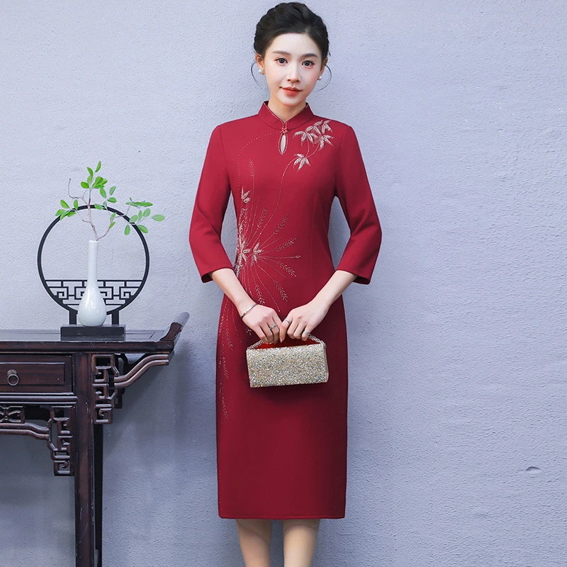 喜妈妈装婚宴礼服优雅结婚中式旗袍裙婚礼服装气质连衣裙喜婆婆装
