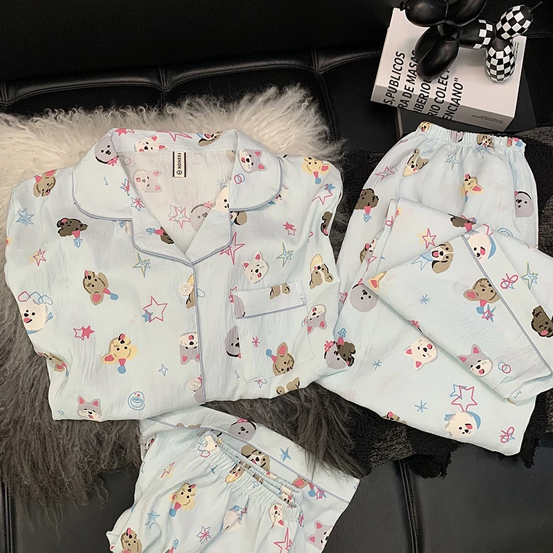 【三件套星星小狗】云朵绵夏季短袖卡通睡衣少女家居服套装