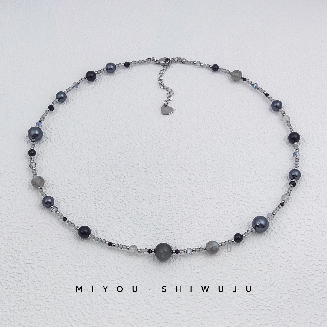 钛钢仿珍珠项链 独行月球项链时尚百搭黑色简约气质