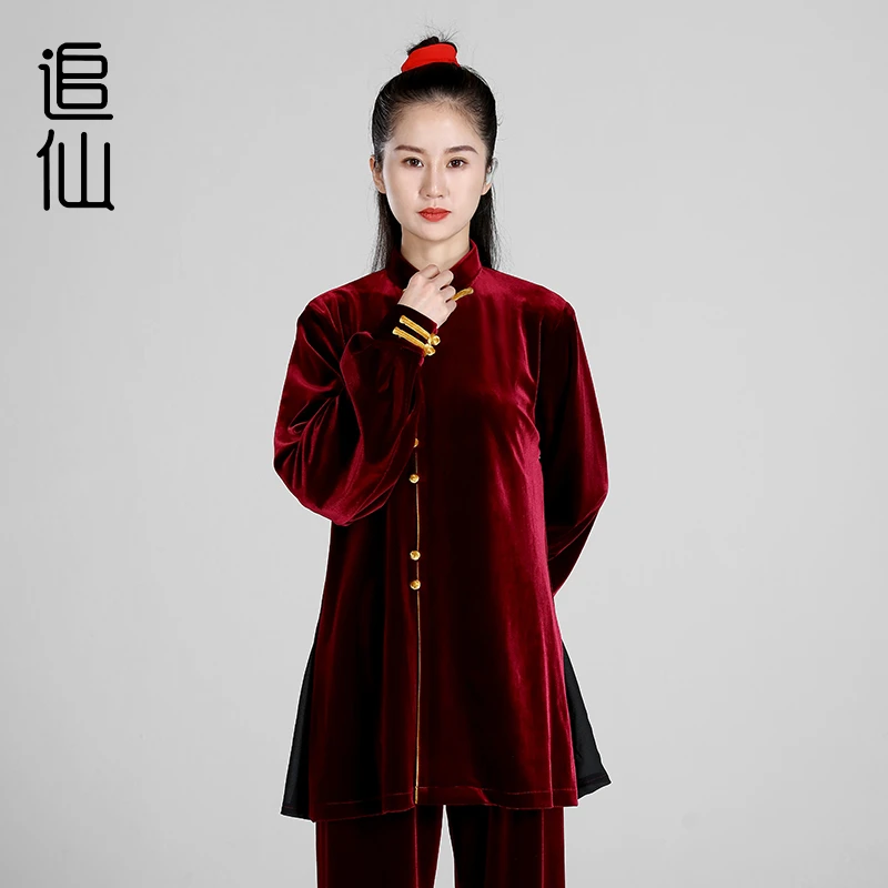 追仙太极秋冬新款加厚南韩绒拼接新颖时尚版太极服练功服武术表演