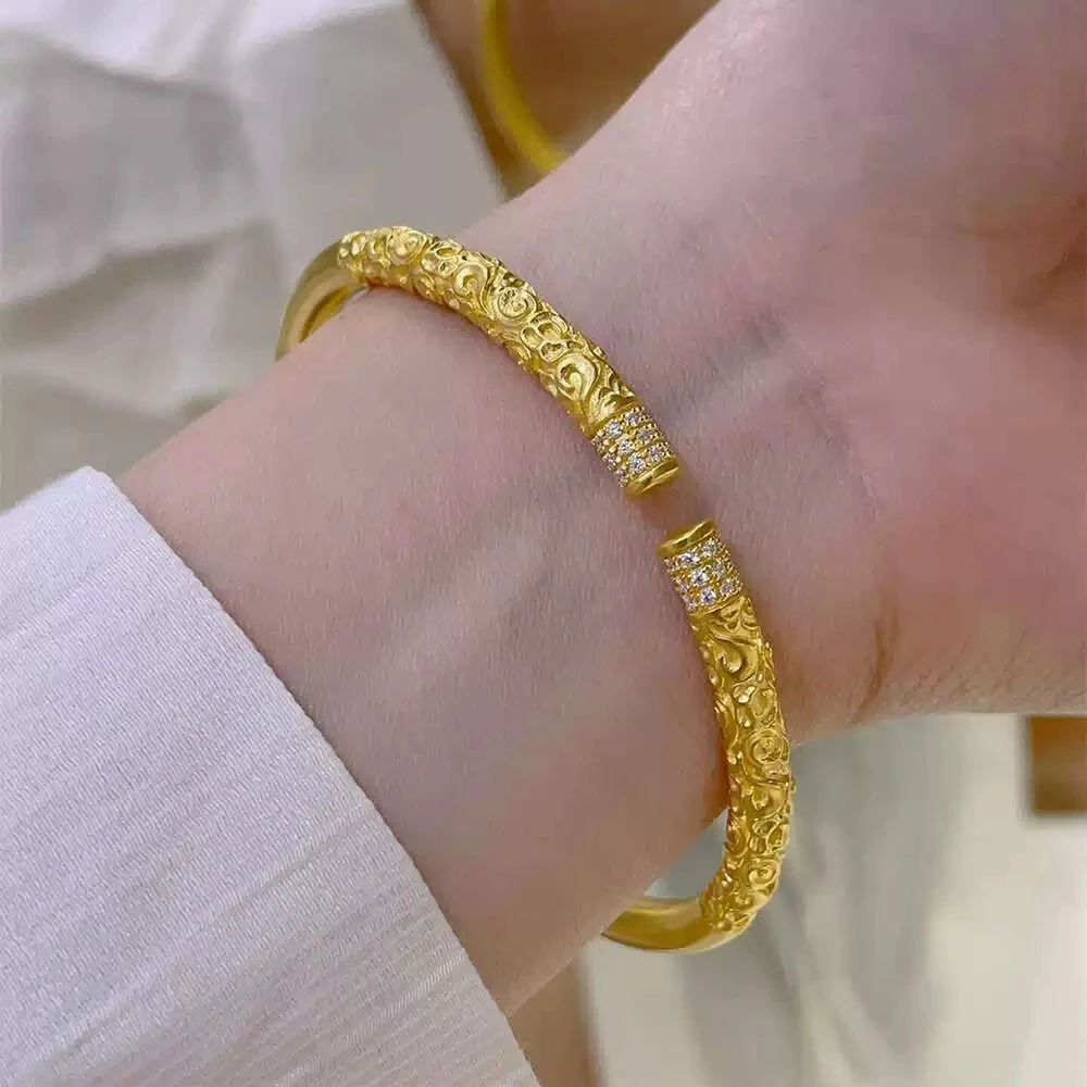 新中式国潮风古法金箍棒点钻开口手镯S015